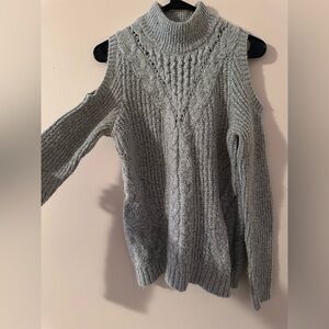 Maurices Light Gray Cold-Shoulder Cable Turtleneck Sweater